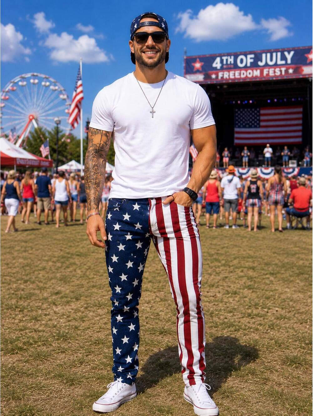 Rude USA Flag Skinny Jeans Men's 40x32 Patriotic Stars Stripes Americana Pants